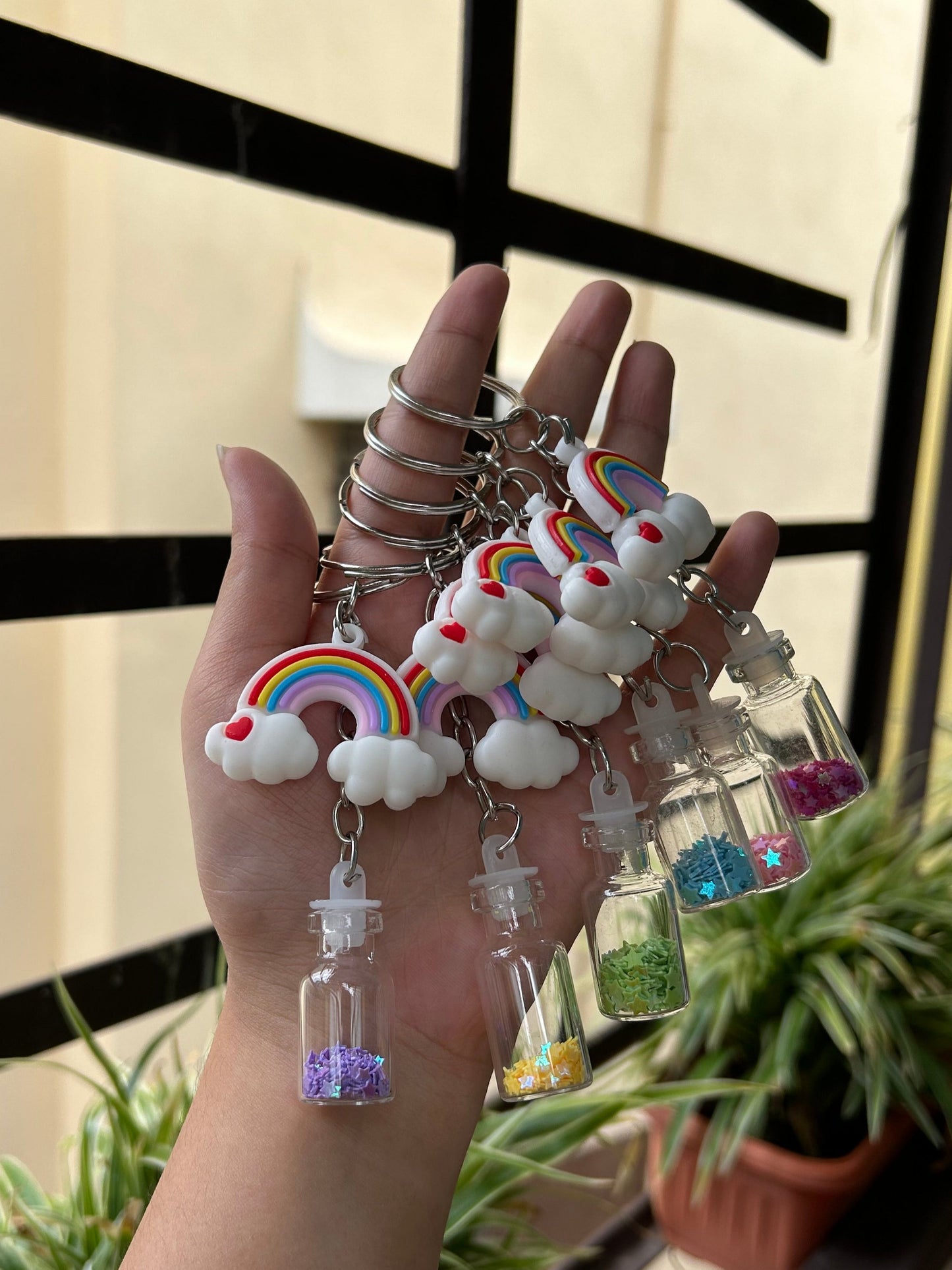 Rainbow with little bottle keychain