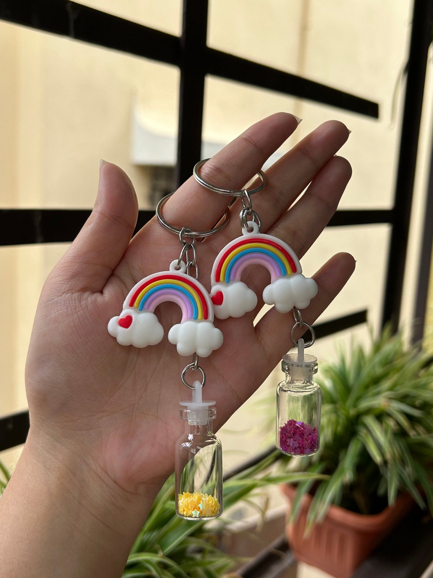 Rainbow with little bottle keychain